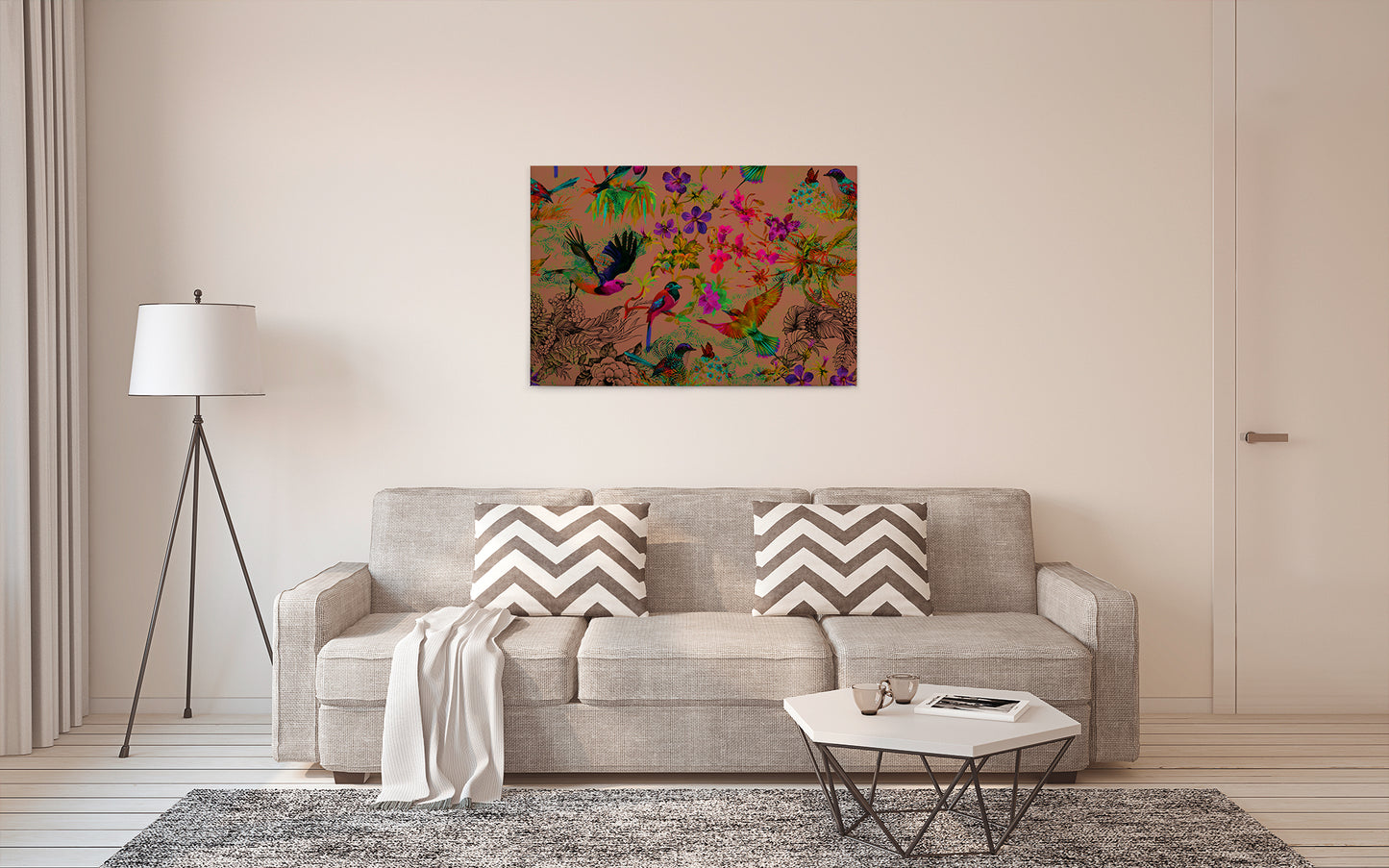 Vögel Leinwandbild 90x60 DD120345 Keilrahmenbild Wandbild Orange Grün Leinwand
