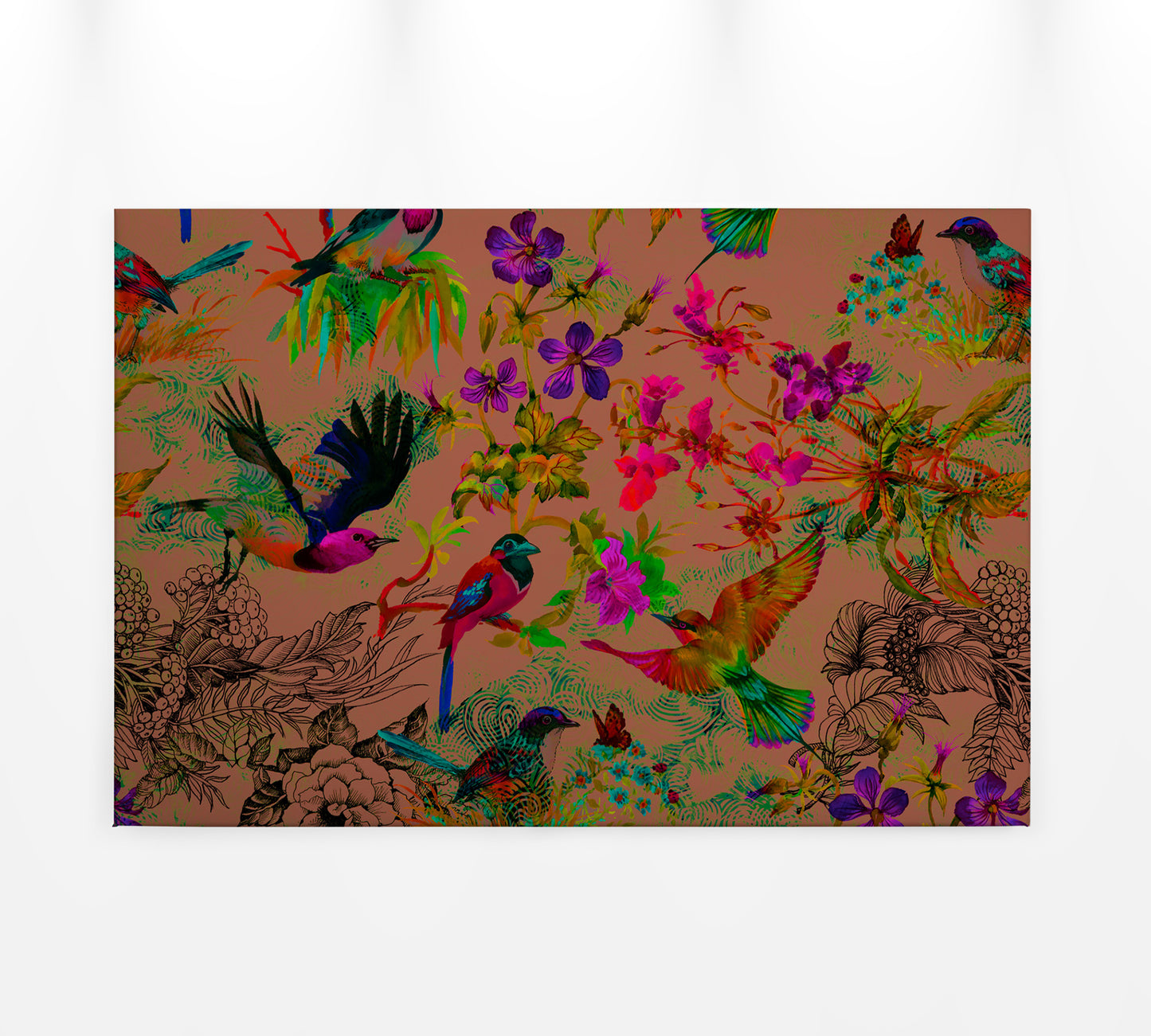 Vögel Leinwandbild 90x60 DD120345 Keilrahmenbild Wandbild Orange Grün Leinwand