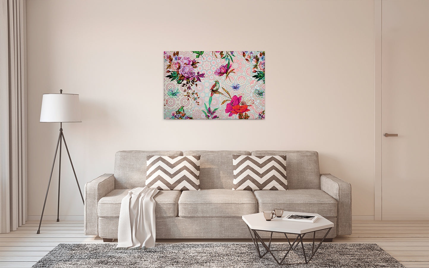 Vögel Leinwandbild Blumen Rosa Rot 90x60 DD120347 Keilrahmen Wandbild Mosaik