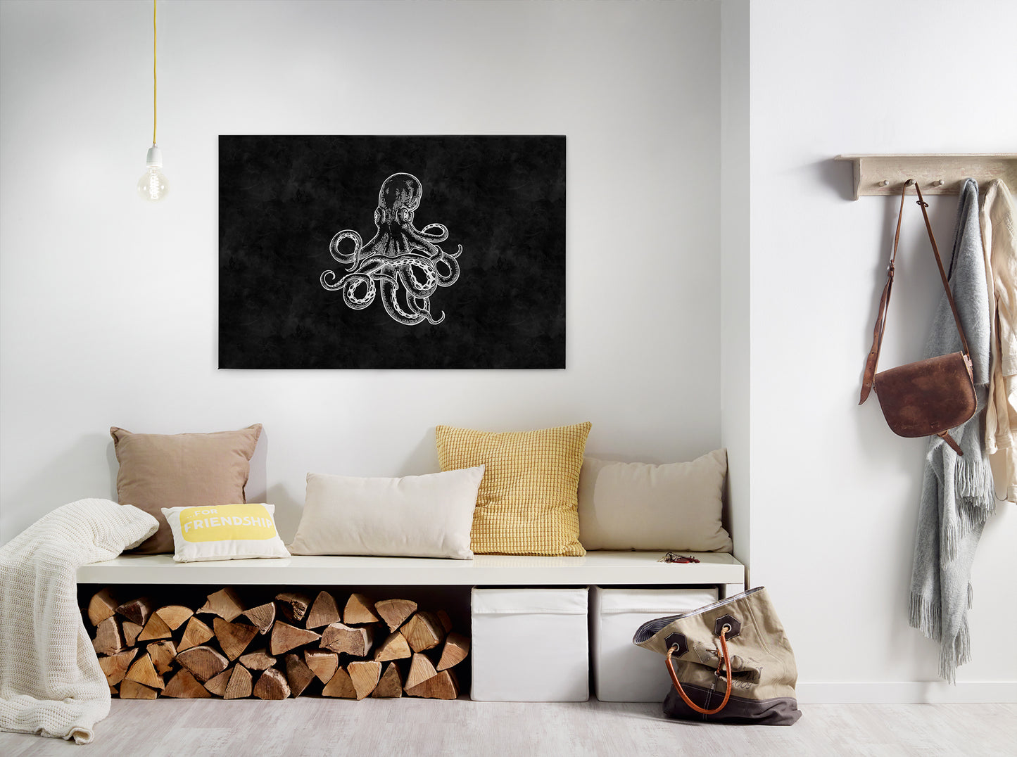 Krake Leinwandbild Schwarz Weiß 90x60 DD120360 Keilrahmenbild Wandbild Leinwand