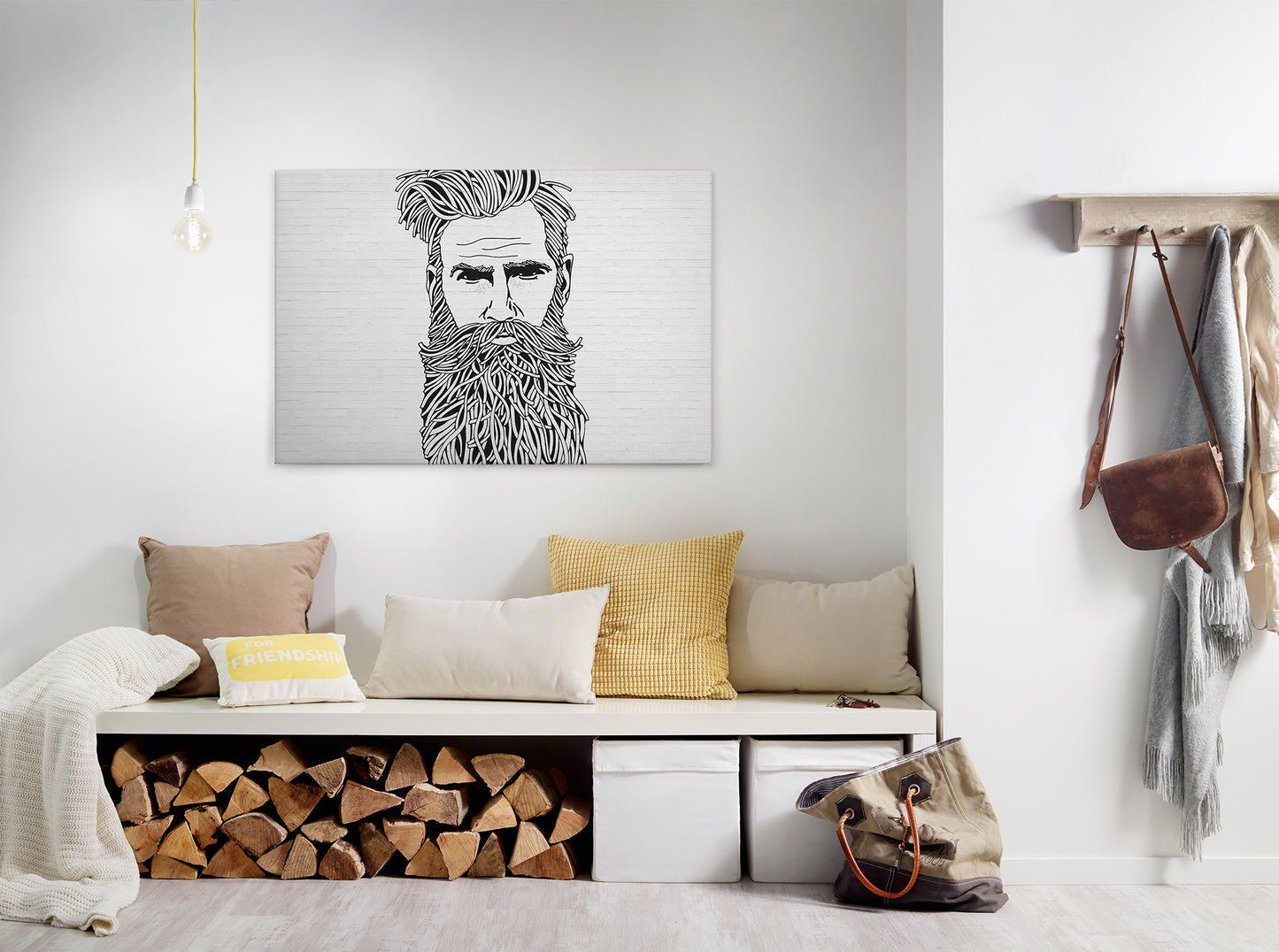 Leinwandbild Mann mit Bart Schwarz Weiß 90x60 DD120370 Wandbild Leinwand Modern