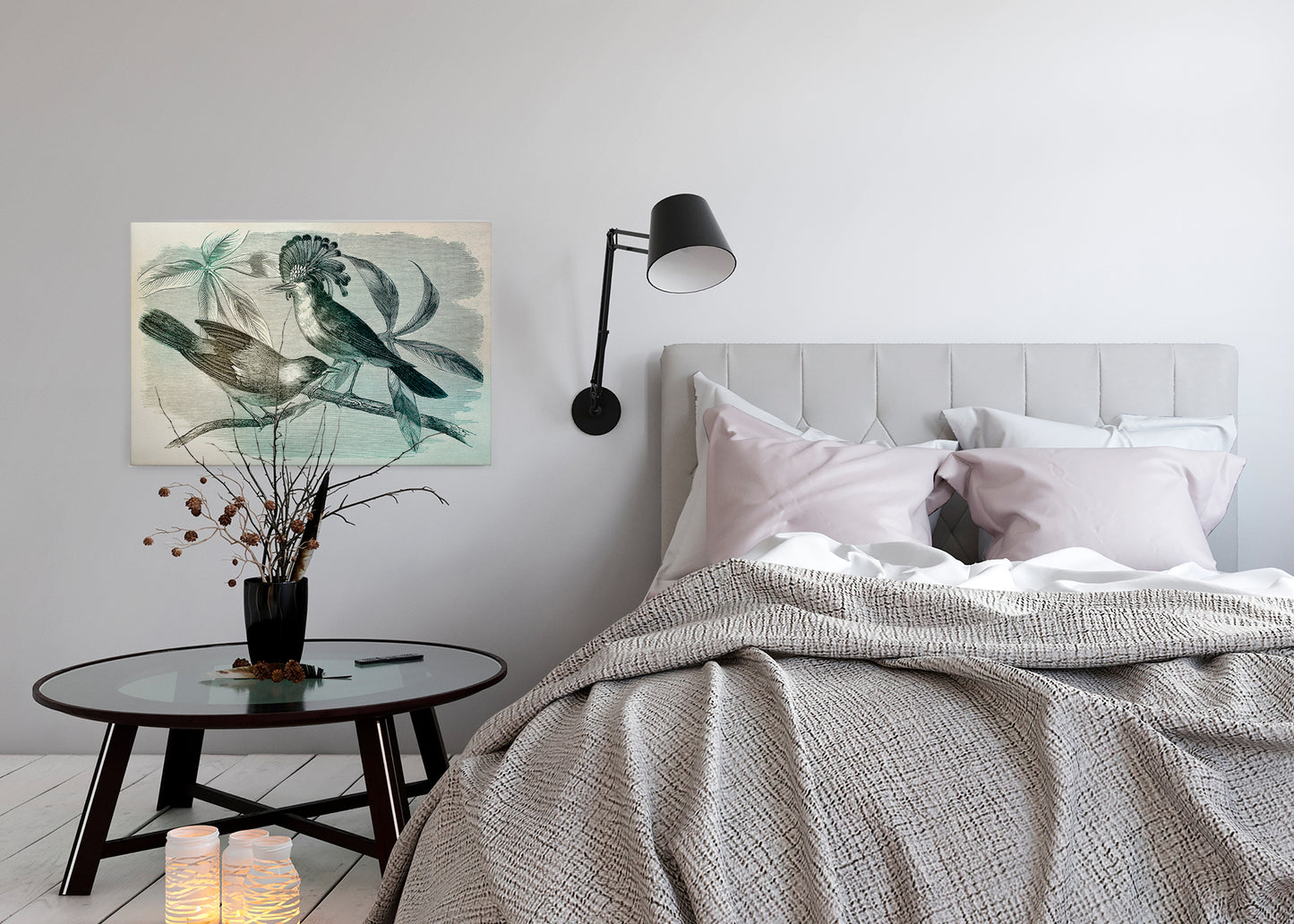 Vögel Leinwandbild Grün Blau 90x60 DD120375 Keilrahmenbild Wandbild Leinwand