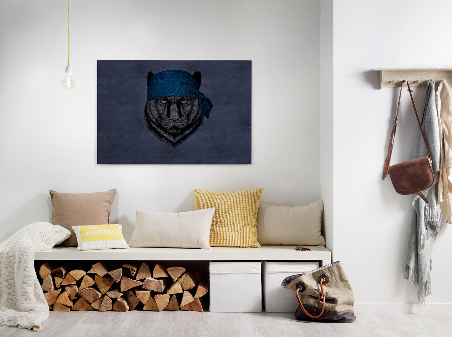 Leinwandbild Panther Lila Blau 90x60 DD120382 Keilrahmen Wandbild Leinwand