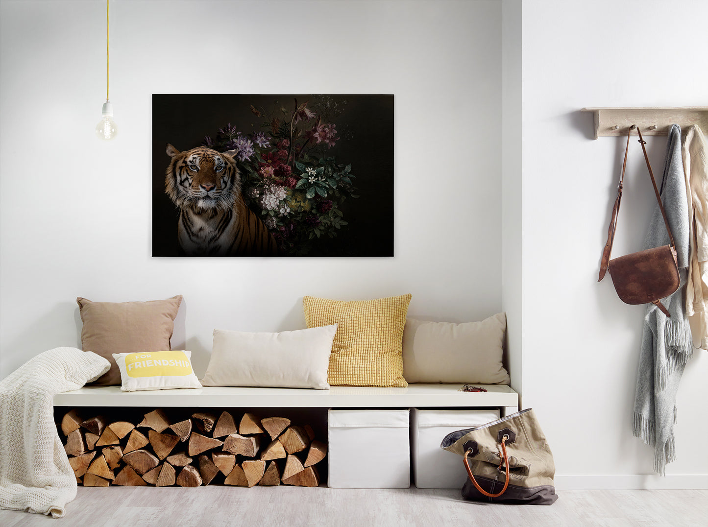 Leinwandbild Tiger Blume Schwarz Orange 90x60 DD120387 Keilrahmen Wandbild Grün