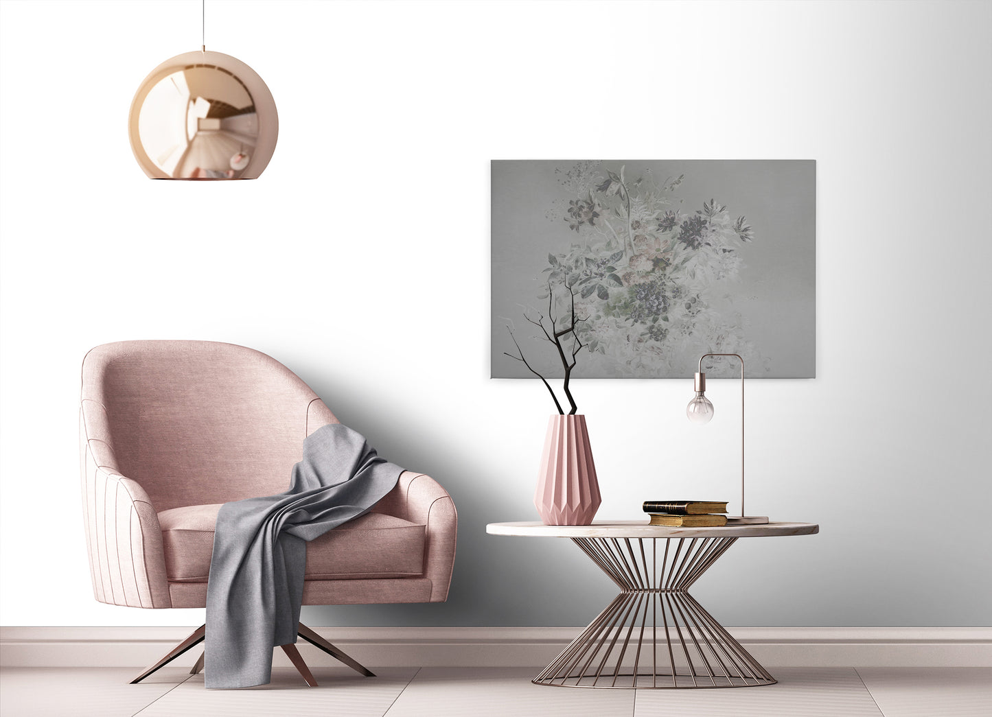Blumen Leinwandbild Grau 90x60 DD120399 Keilrahmenbild Pastell Wandbild Floral