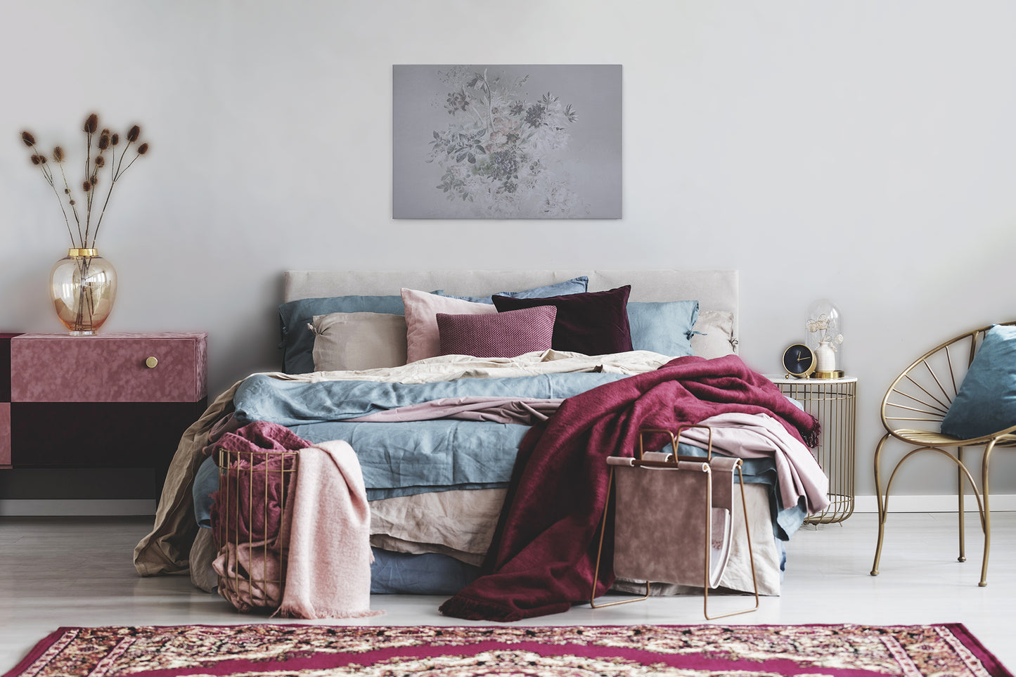 Blumen Leinwandbild Grau 90x60 DD120399 Keilrahmenbild Pastell Wandbild Floral