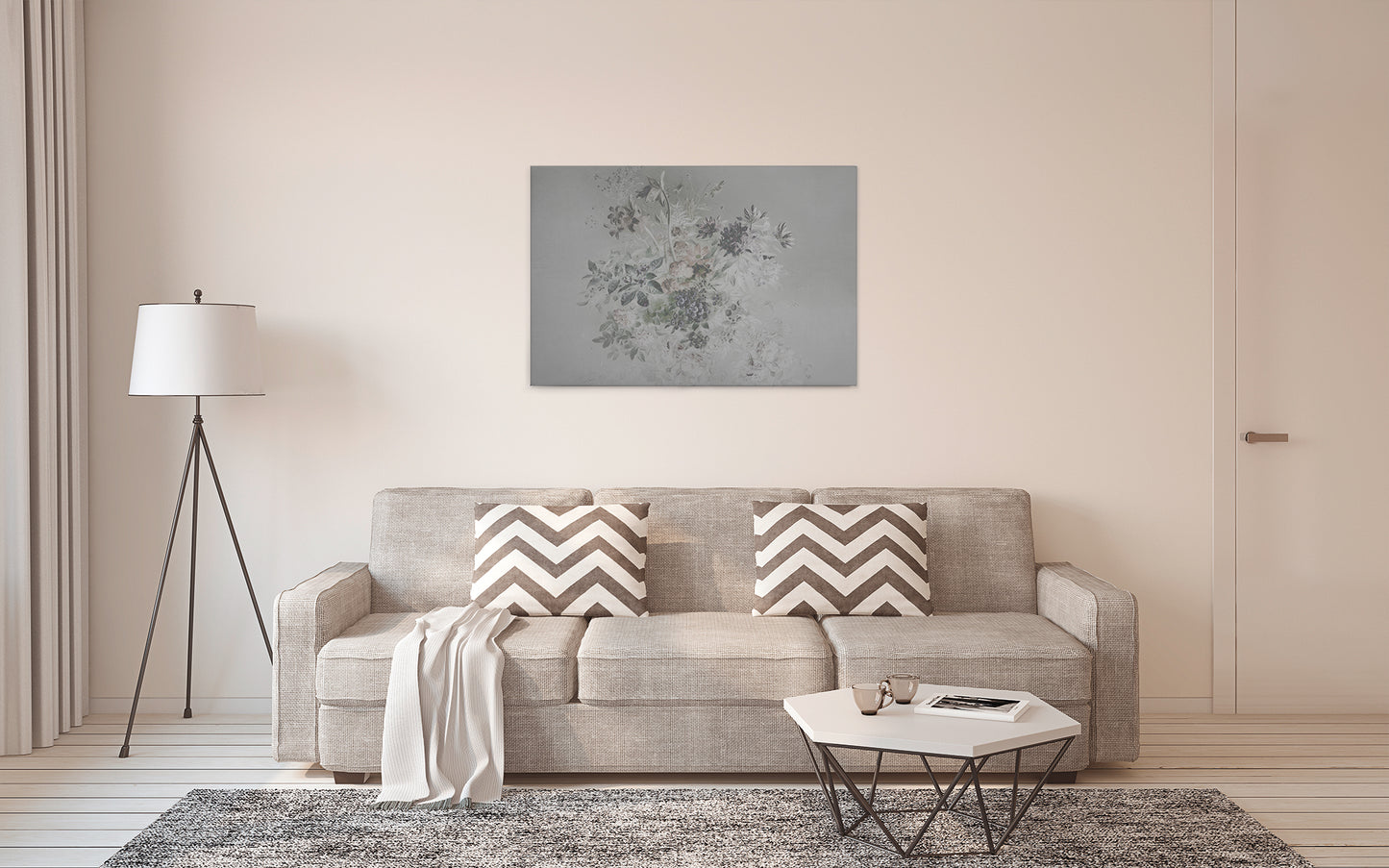 Blumen Leinwandbild Grau 90x60 DD120399 Keilrahmenbild Pastell Wandbild Floral