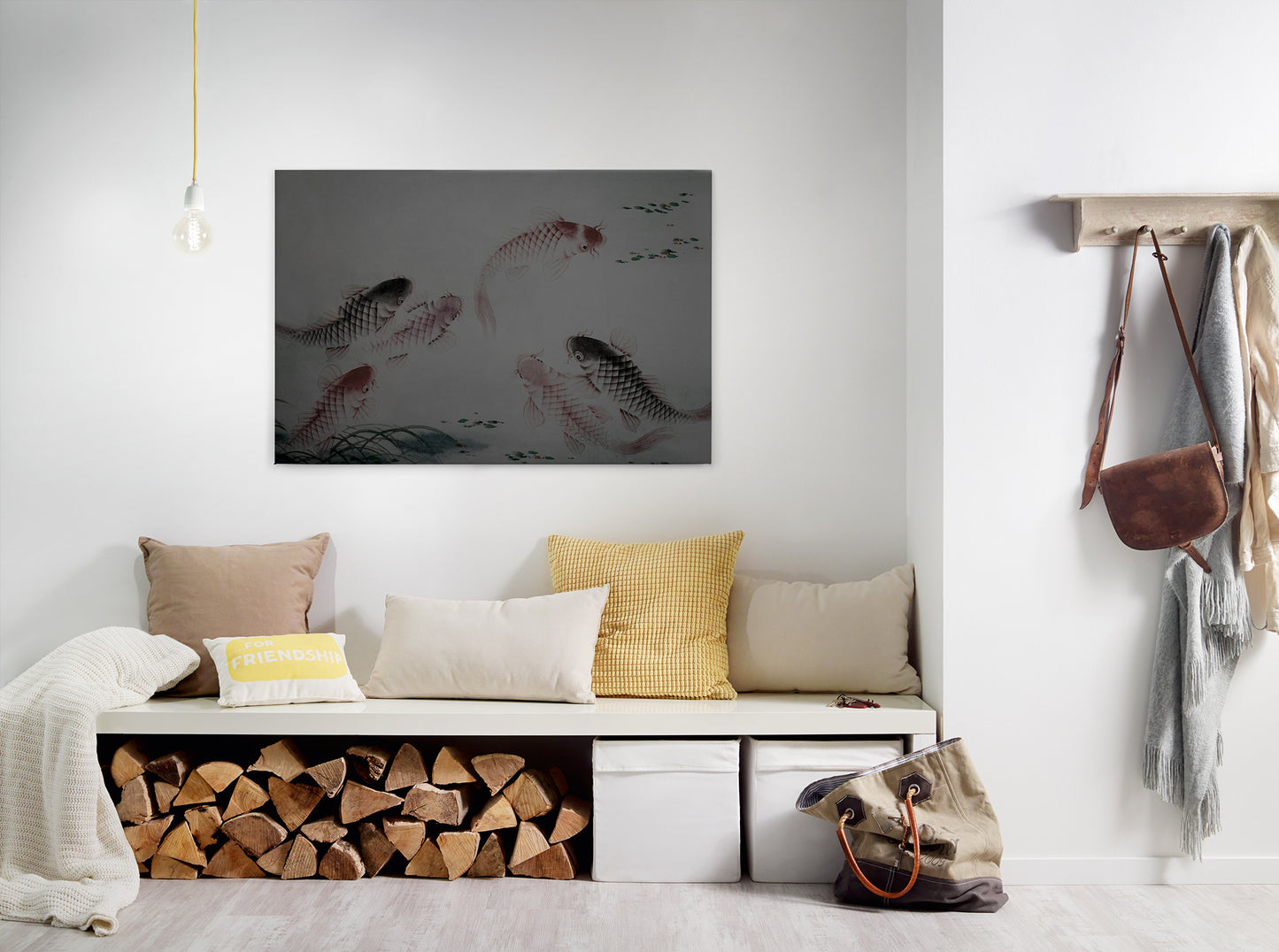 Leinwandbild Fische Grau Braun 90x60 DD120401 Keilrahmen Kois Wandbild Leinwand