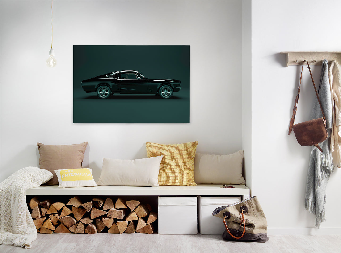 Leinwandbild Auto Ford Mustang Grün Schwarz 90x60 DD120411 Wandbild Leinwand