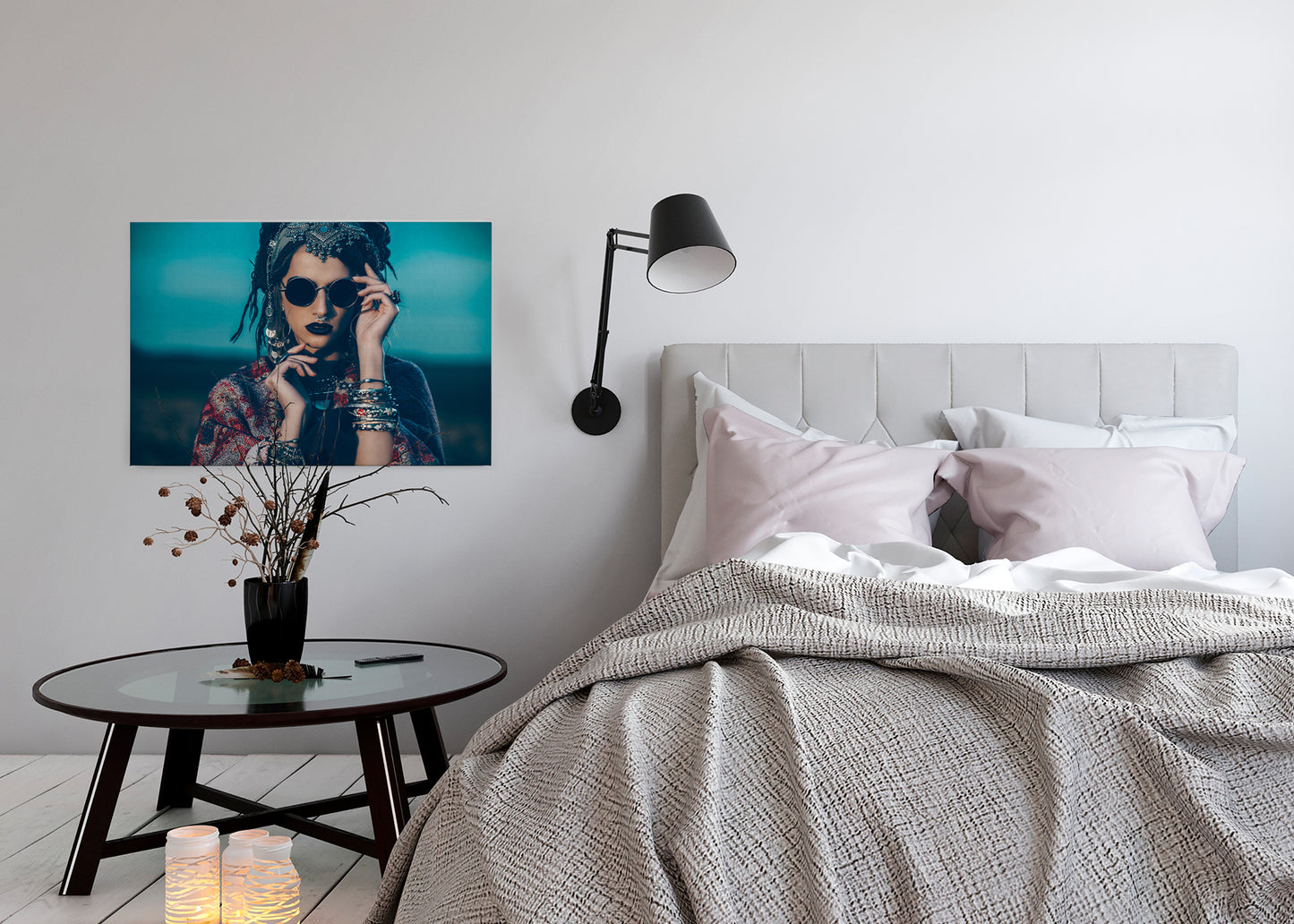 Leinwandbild Frau Blau Beige 90x60 DD120416 Keilrahmen Wandbild Leinwand