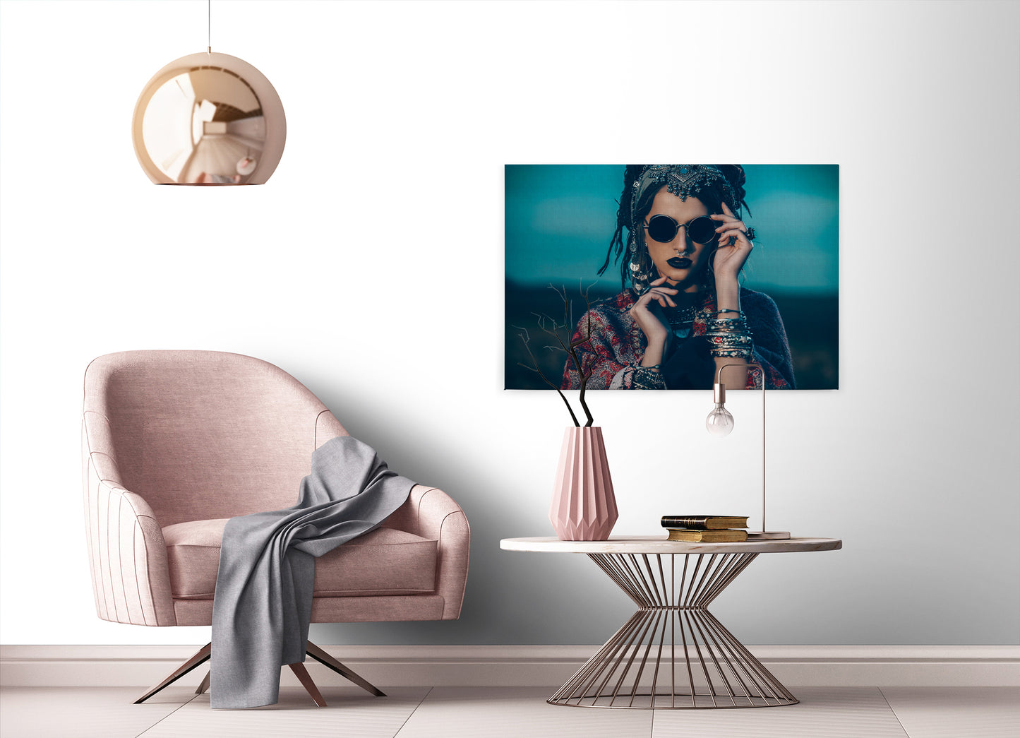 Leinwandbild Frau Blau Beige 90x60 DD120416 Keilrahmen Wandbild Leinwand