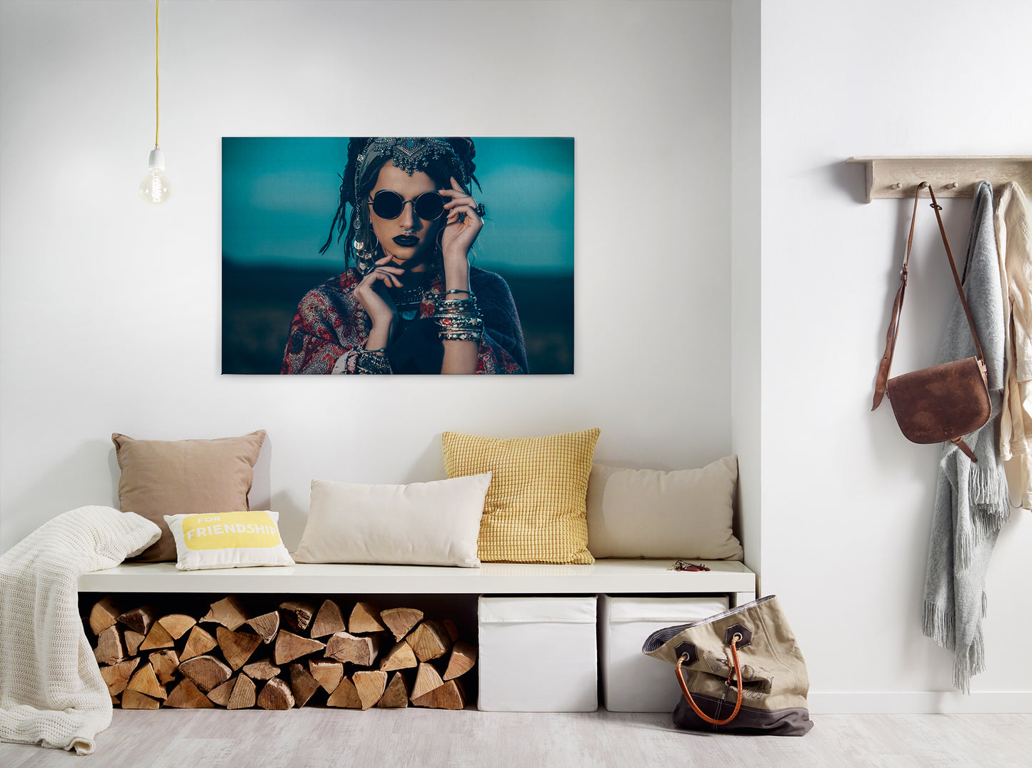 Leinwandbild Frau Blau Beige 90x60 DD120416 Keilrahmen Wandbild Leinwand