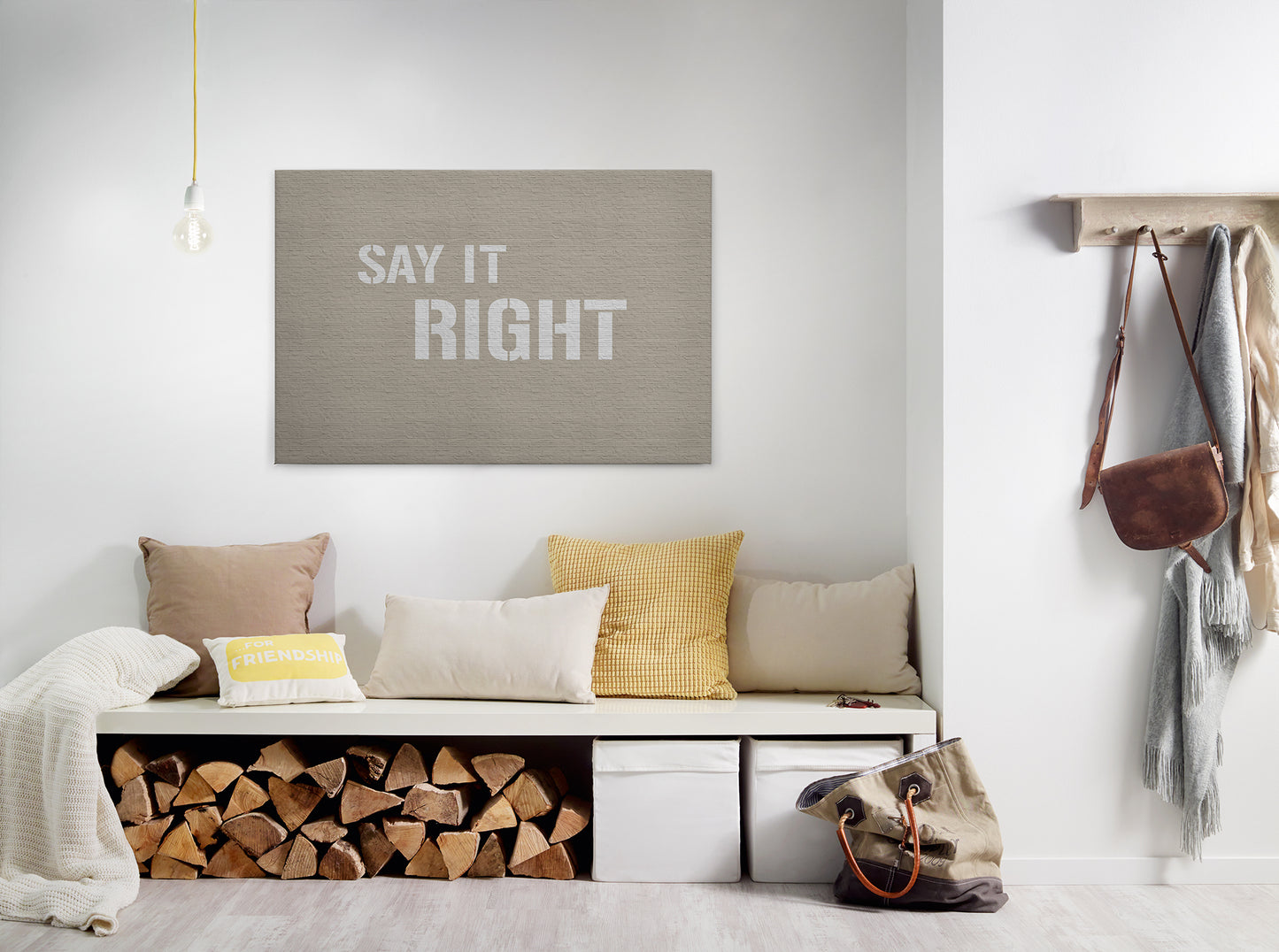 Leinwandbild Zitate Beige Grau 90x60 DD120424 Keilrahmen Wandbild Leinwand
