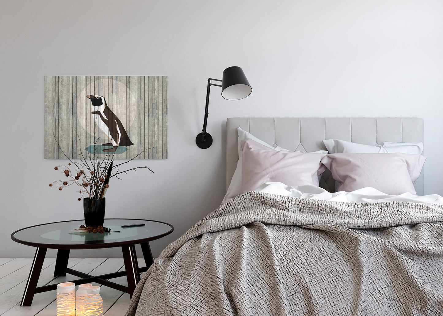 Pinguin Leinwandbild Grau Schwarz Weiß 90x60 DD120429 Keilrahmen Wandbild