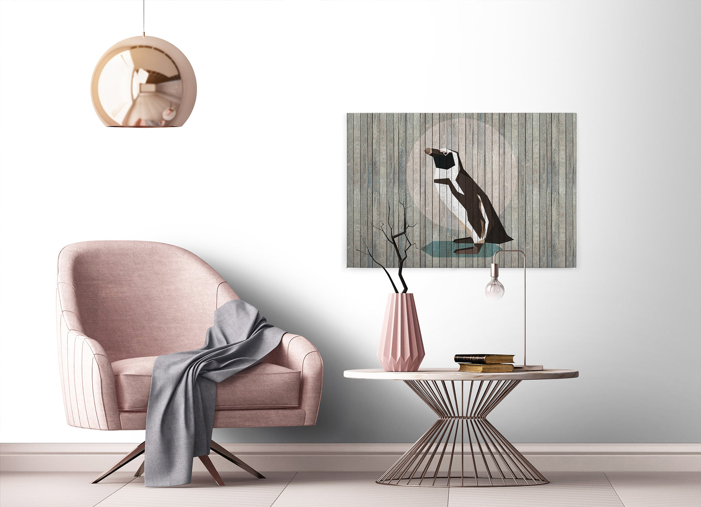 Pinguin Leinwandbild Grau Schwarz Weiß 90x60 DD120429 Keilrahmen Wandbild