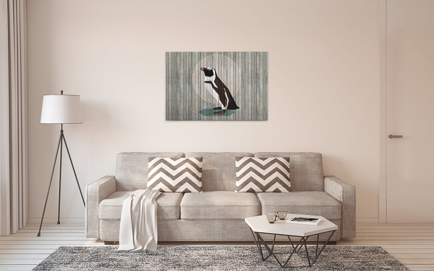 Pinguin Leinwandbild Grau Schwarz Weiß 90x60 DD120429 Keilrahmen Wandbild