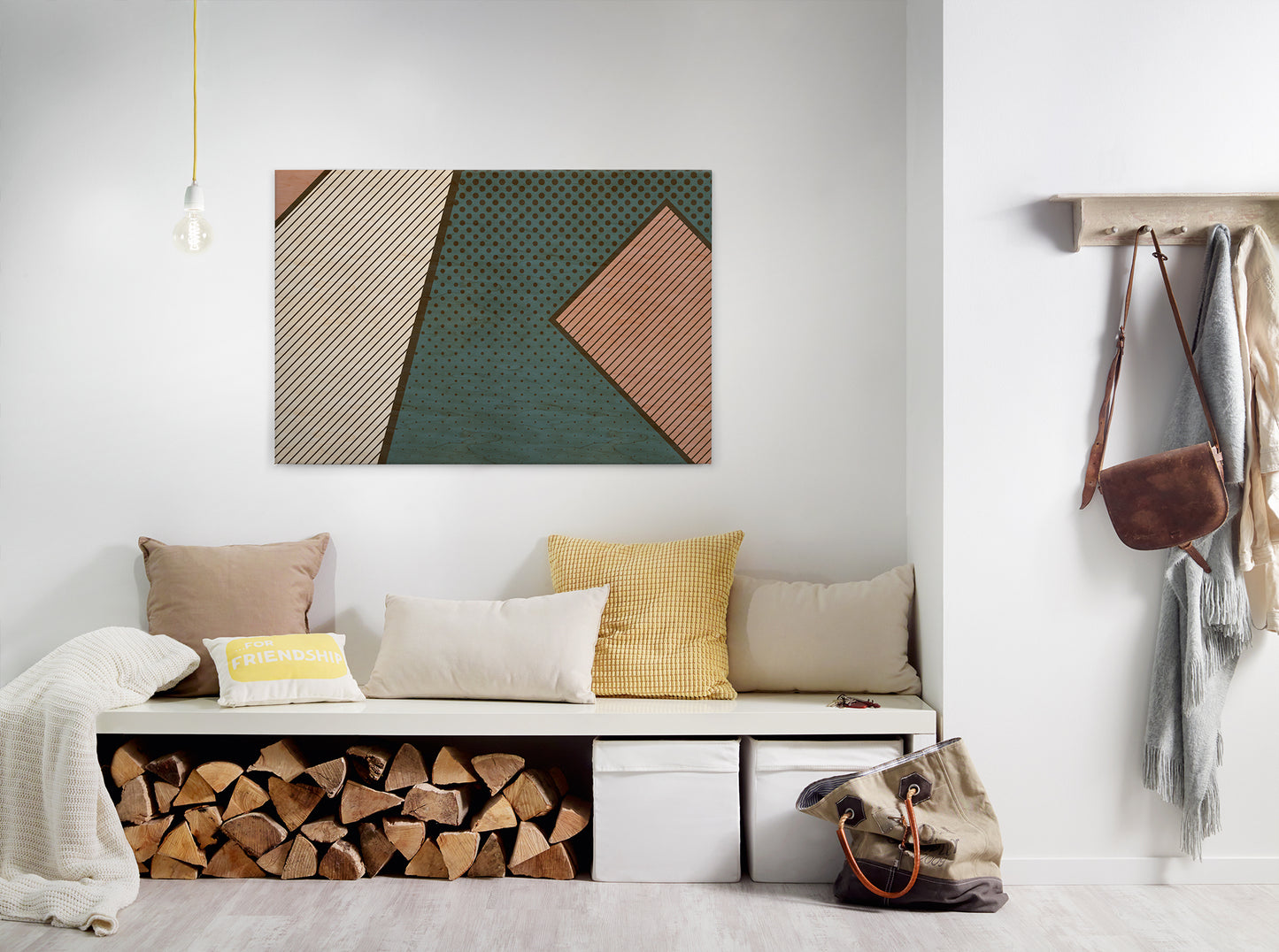 Leinwandbild Geometrisch Grün Beige Orange 90x60 DD120432 Keilrahmen Wandbild