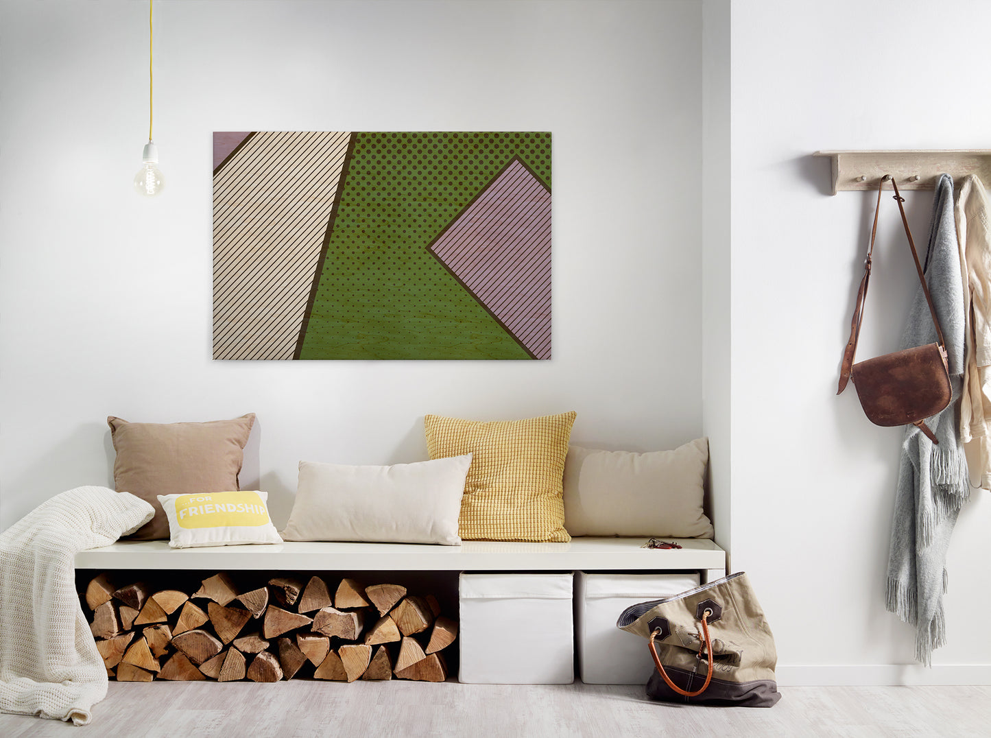 Leinwandbild Geometrisch Grün Beige Lila 90x60 DD120434 Keilrahmenbild Wandbild