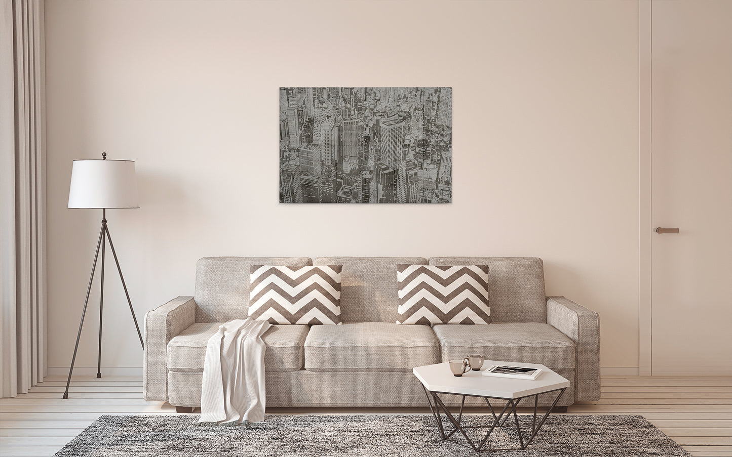 Stadt Leinwandbild Japanisch Grau 90x60 DD120438 Keilrahmen Wandbild Leinwand