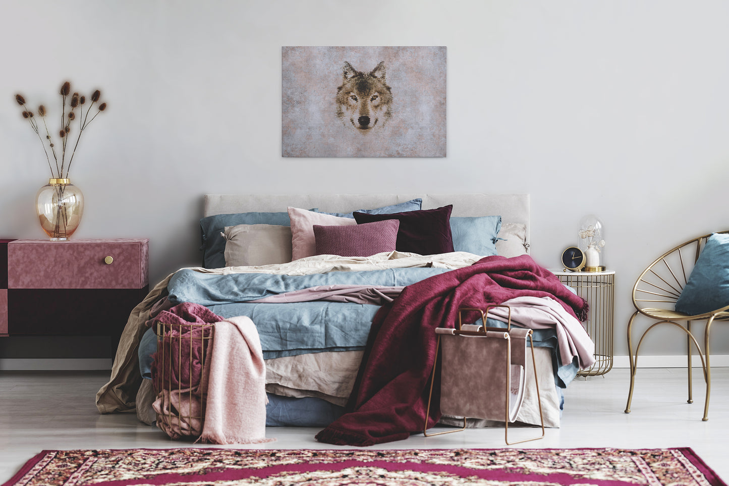 Wolf Leinwandbild Grau Braun 90x60 DD120442 Keilrahmen Wandbild Leinwand Tier
