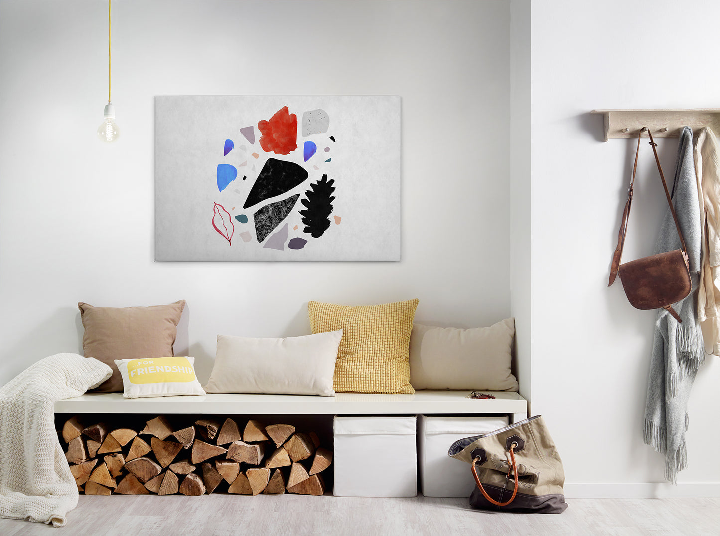 Abstrakte Kunst Leinwandbild Grau Schwarz Rot 90x60 DD120448 Wandbild Leinwand