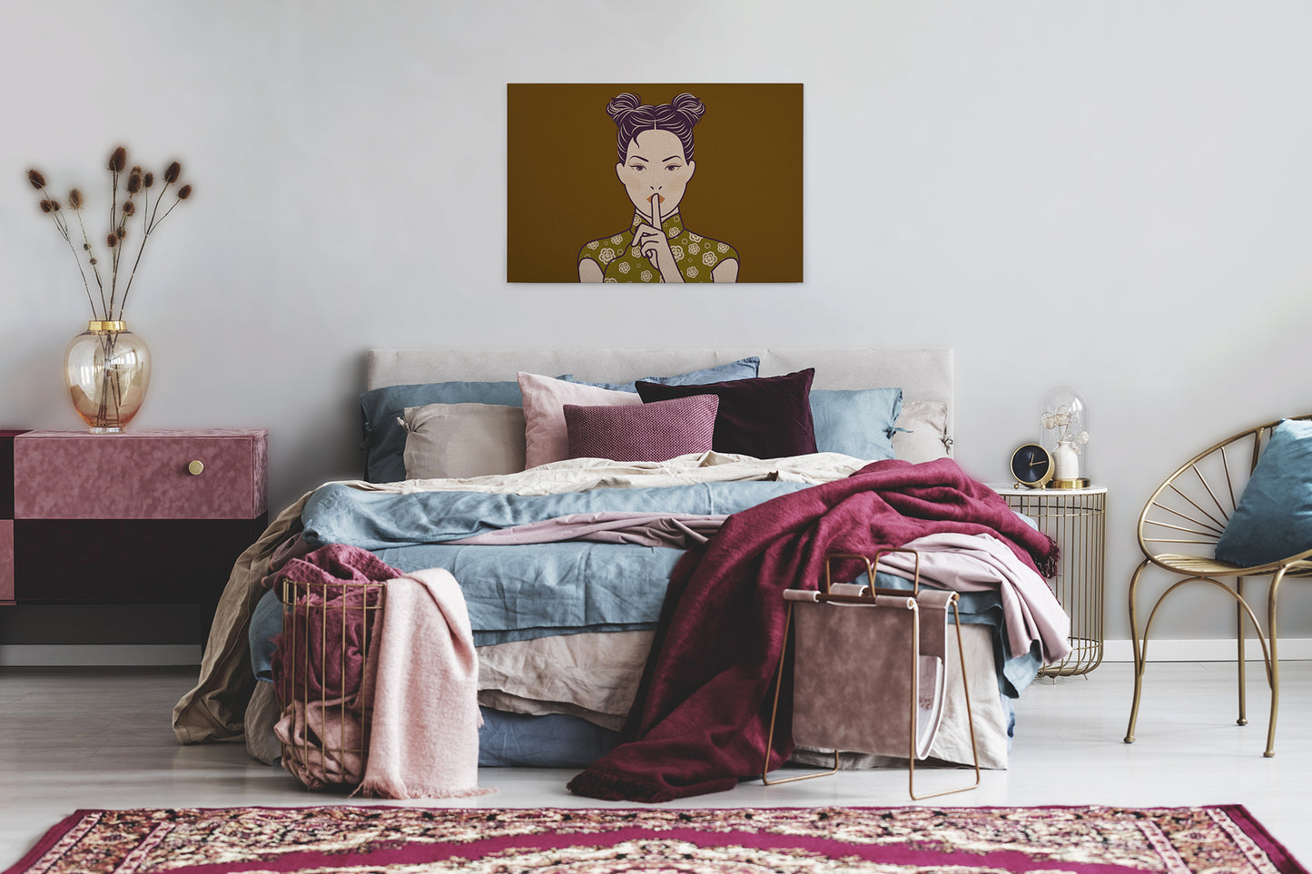 Leinwandbild Frau Gelb 90x60 DD120461 Keilrahmen Wandbild Leinwand Mensch