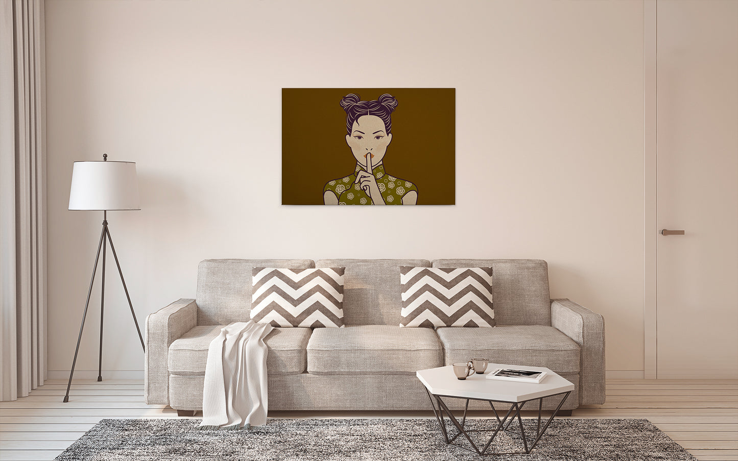 Leinwandbild Frau Gelb 90x60 DD120461 Keilrahmen Wandbild Leinwand Mensch