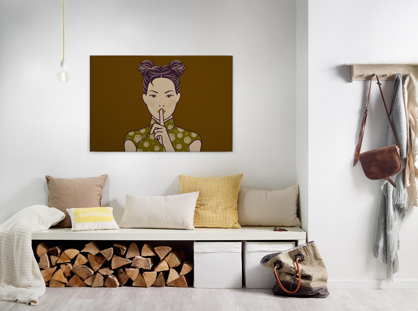 Leinwandbild Frau Gelb 90x60 DD120461 Keilrahmen Wandbild Leinwand Mensch