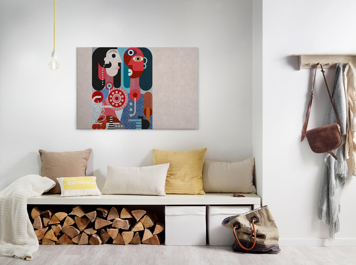 Abstrakte Kunst Leinwandbild Grau Rot Blau 90x60 DD120472 Wandbild Leinwand
