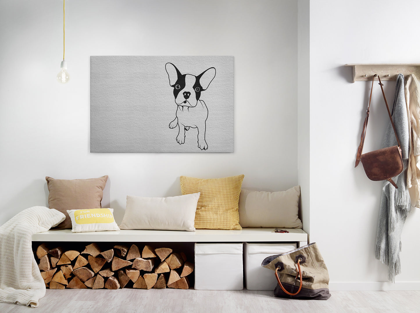 Leinwandbild Hund Schwarz Weiß Grau 90x60 DD120474 Keilrahmen Wandbild Leinwand