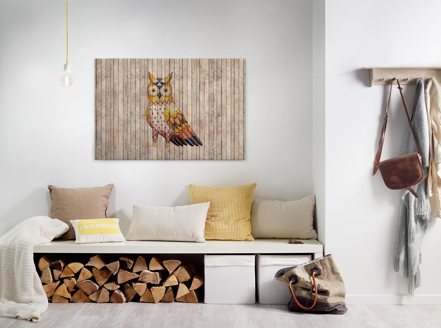 Leinwandbild Eule Braun Gelb Beige 90x60 DD120479 Keilrahmen Wandbild Leinwand