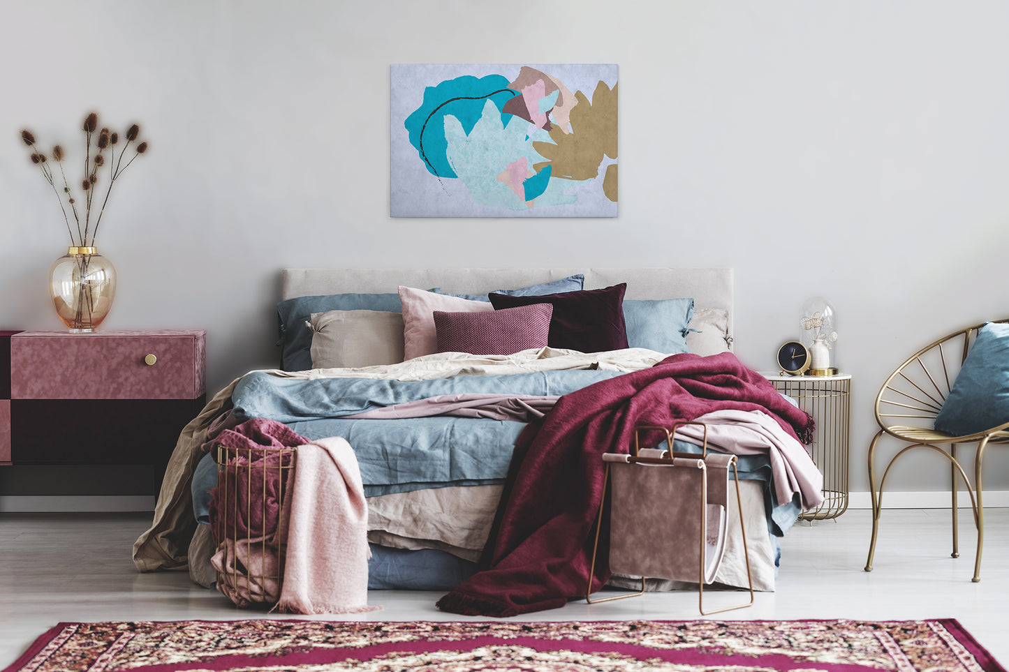 Abstrakte Kunst Leinwandbild Blau Grau Braun 90x60 DD120483 Wandbild Leinwand