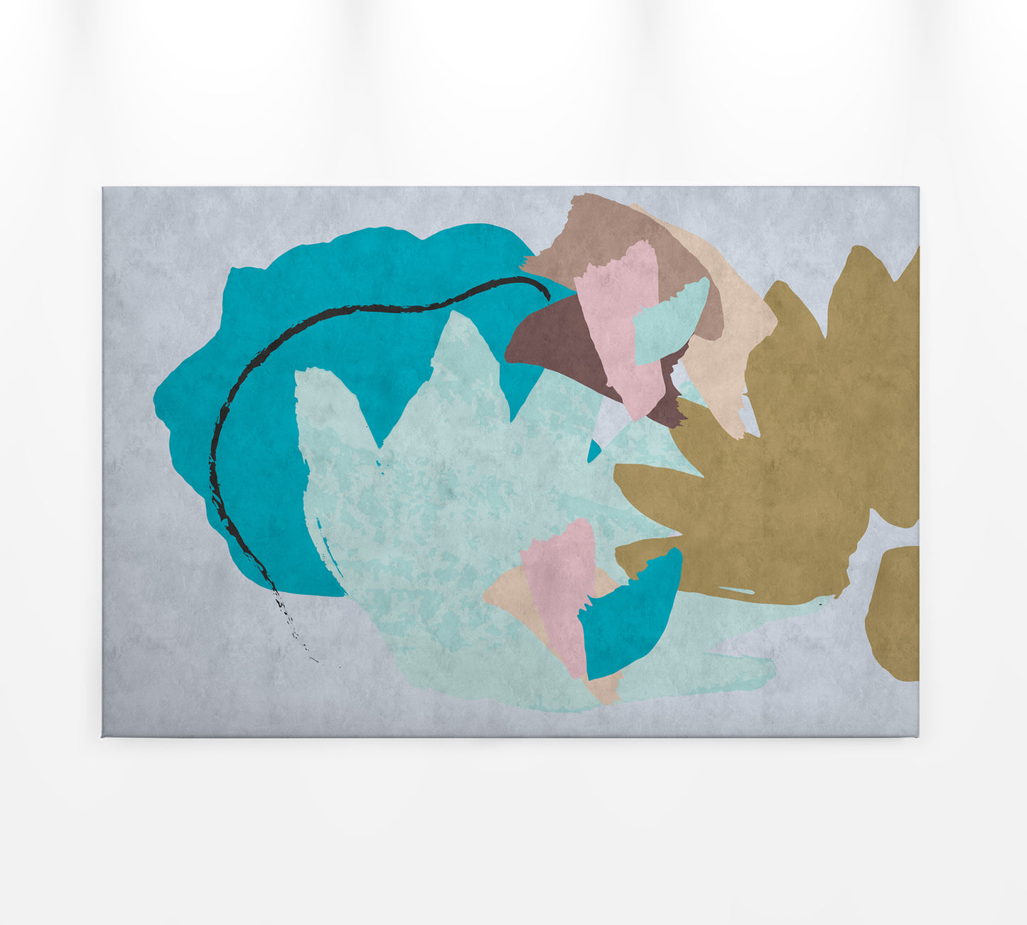 Abstrakte Kunst Leinwandbild Blau Grau Braun 90x60 DD120483 Wandbild Leinwand