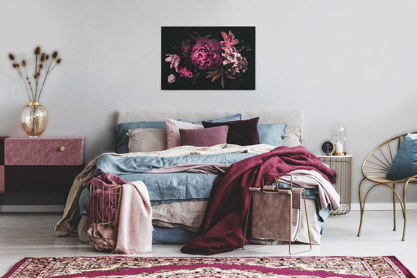 Blumen Leinwandbild Pink Schwarz Rosa 90x60 DD120489 Keilrahmenbild Wandbild