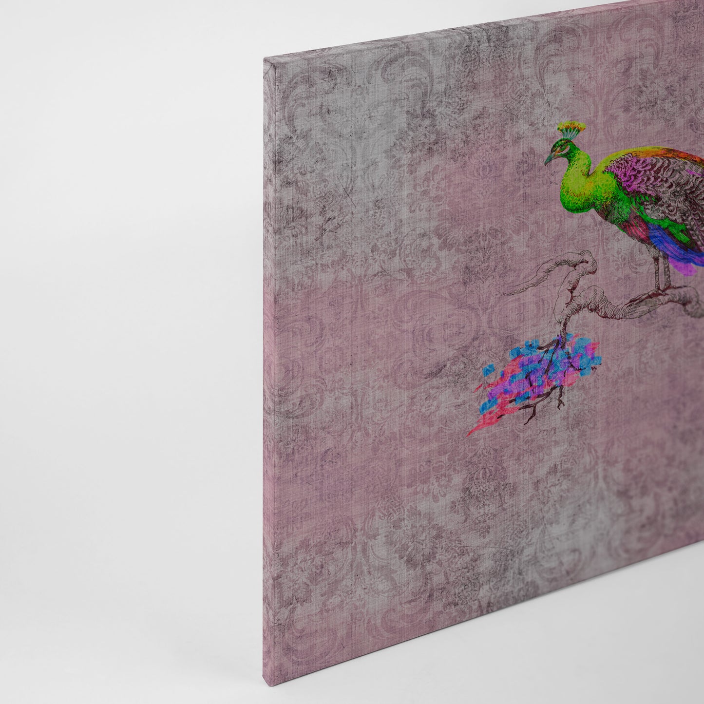 Vogelstrauß Leinwandbild Rosa Rot Blau 90x60 DD120498 Keilrahmenbild Wandbild