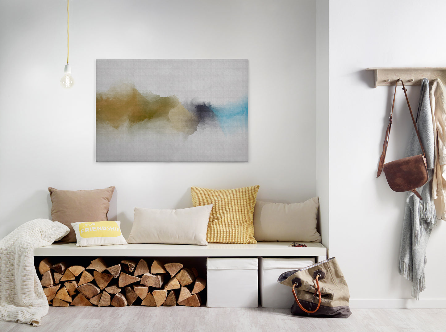 Abstrakte Kunst Leinwandbild Gelb Grau Blau 90x60 DD120502 Wandbild Leinwand