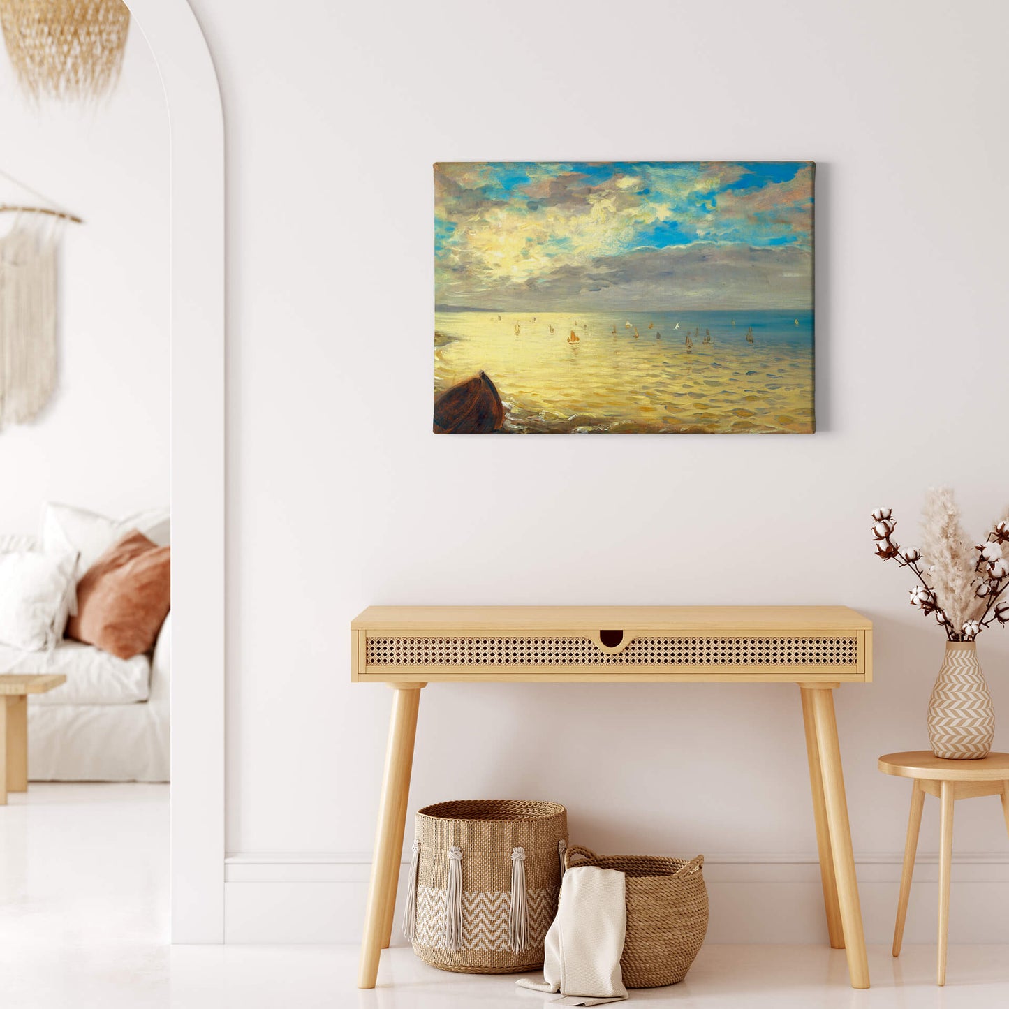 Leinwandbild Kunst Meer Blau Beige 70x50 DD123058 Keilrahmen Wandbild Leinwand