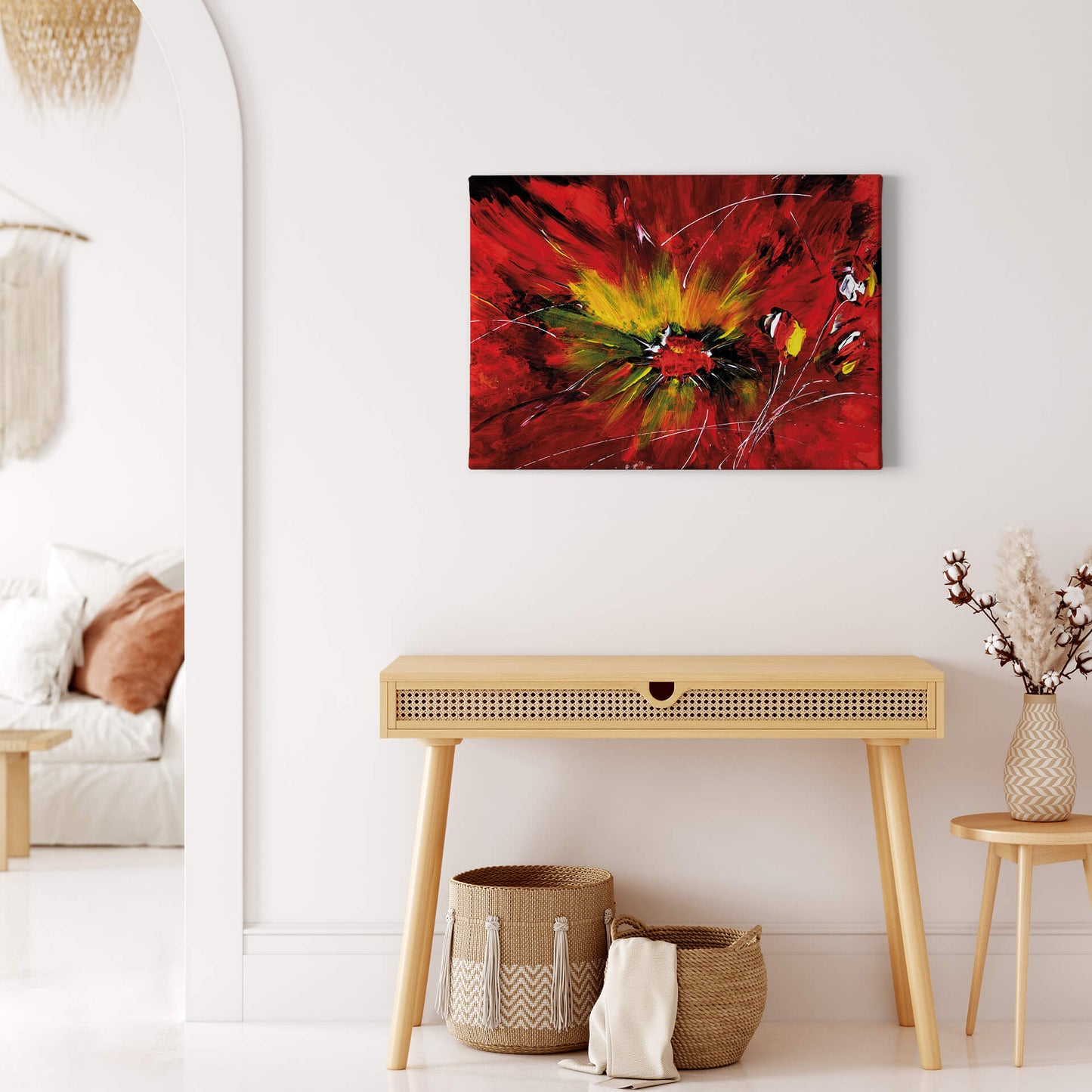 Kunst Leinwandbild Rot 70x50 DD123070 Wandbild Leinwand Keilrahmenbild Floral