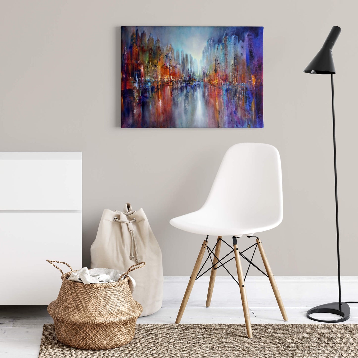 Abstrakte Kunst Leinwandbild Blau Orange 70x50 DD123077 Wandbild Leinwand