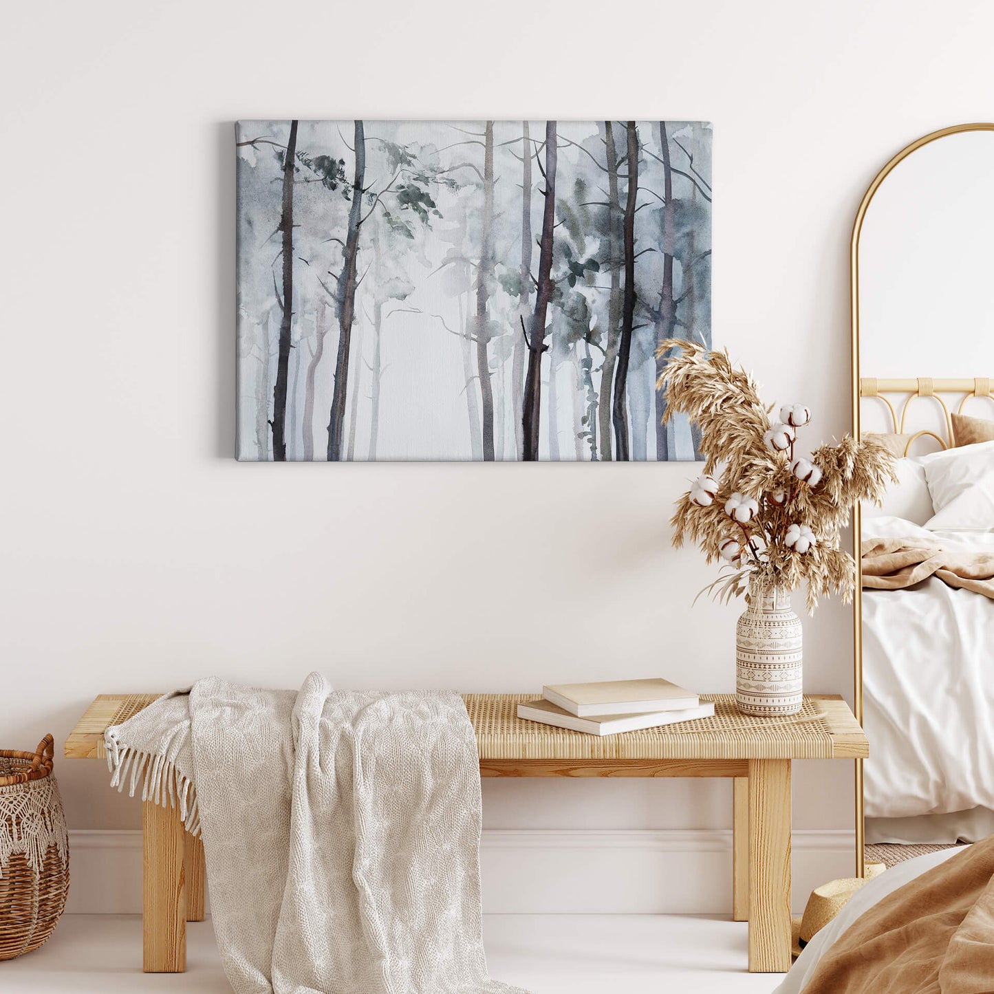 Wald Leinwandbild Weiß Schwarz 70x50 DD123084 Keilrahmen Wandbild Leinwand