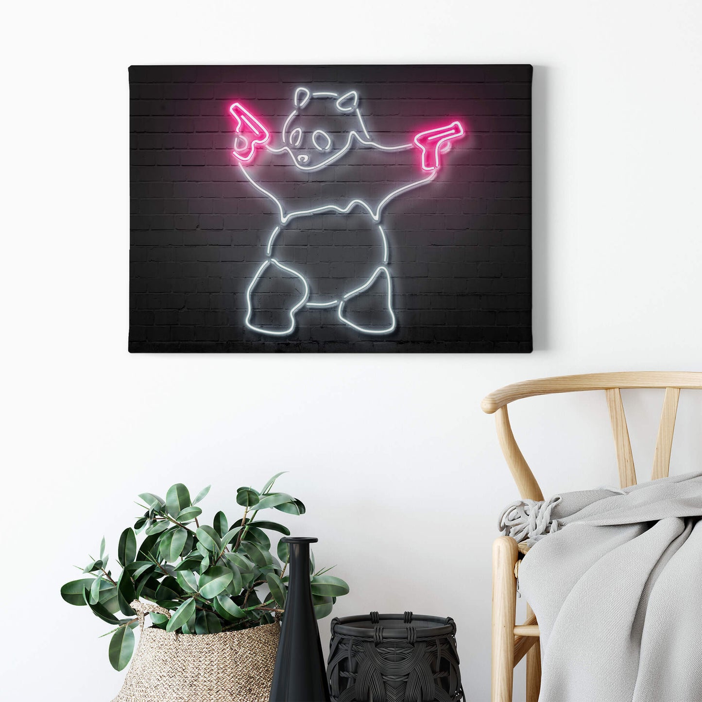 Leinwandbild Pandabär Rosa Schwarz 70x50cm DD123088 Keilrahmen Wandbild Leinwand
