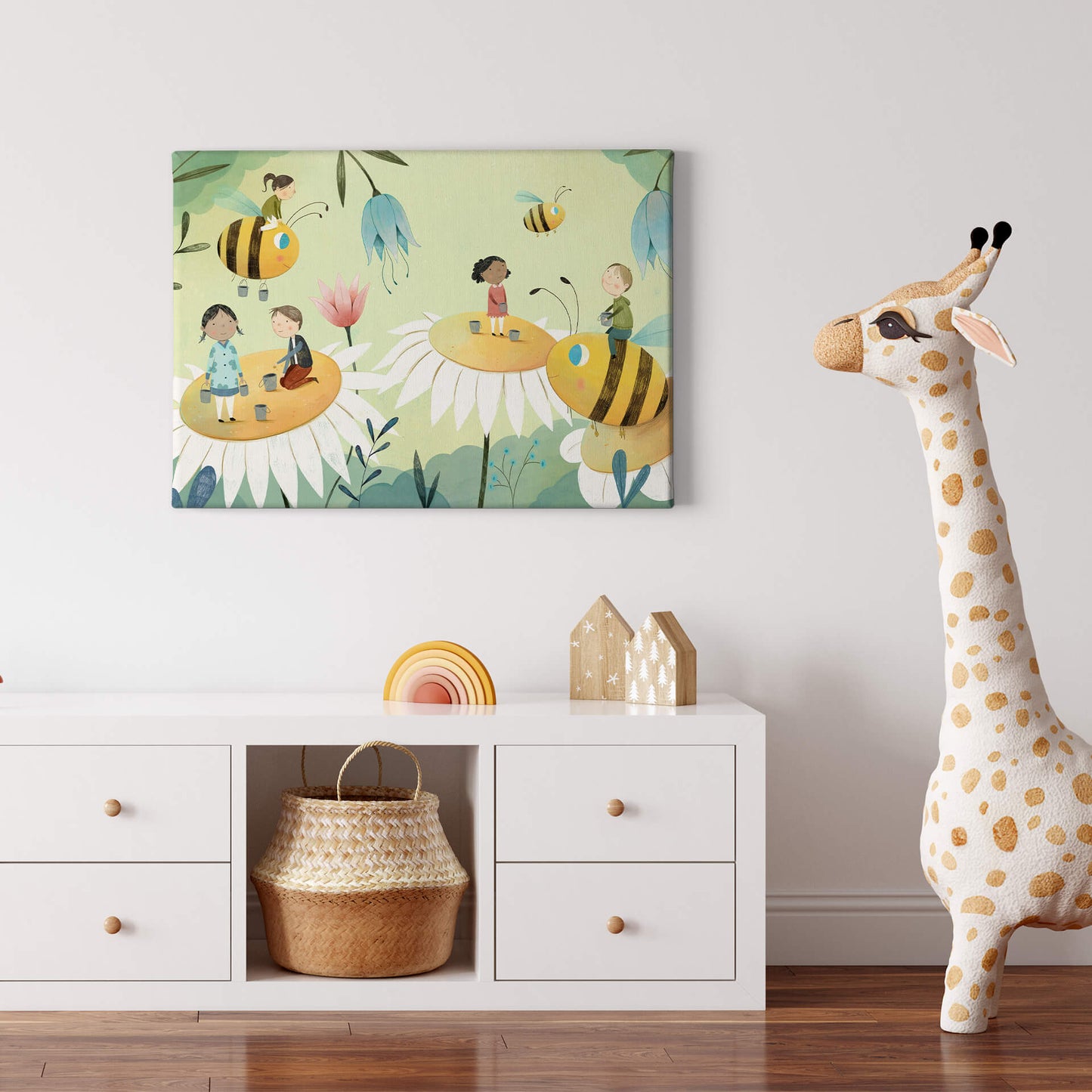 Leinwandbild Kinderzimmer Gelb Schwarz Bienen 70x50 DD123099 Keilrahmen Wandbild