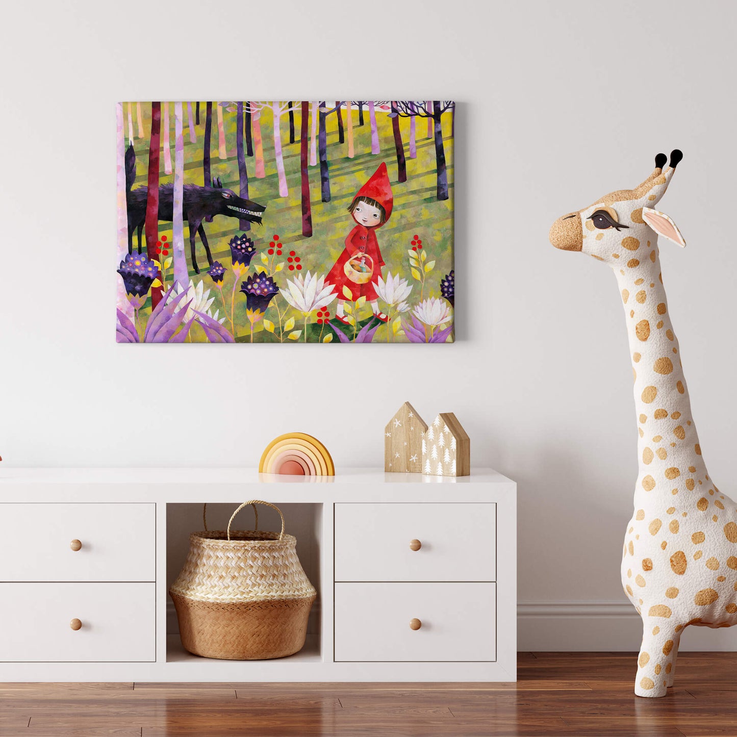 Leinwandbild Rotkäppchen Braun Beige Rot Kinder 70x50 DD123104 Wandbild Märchen