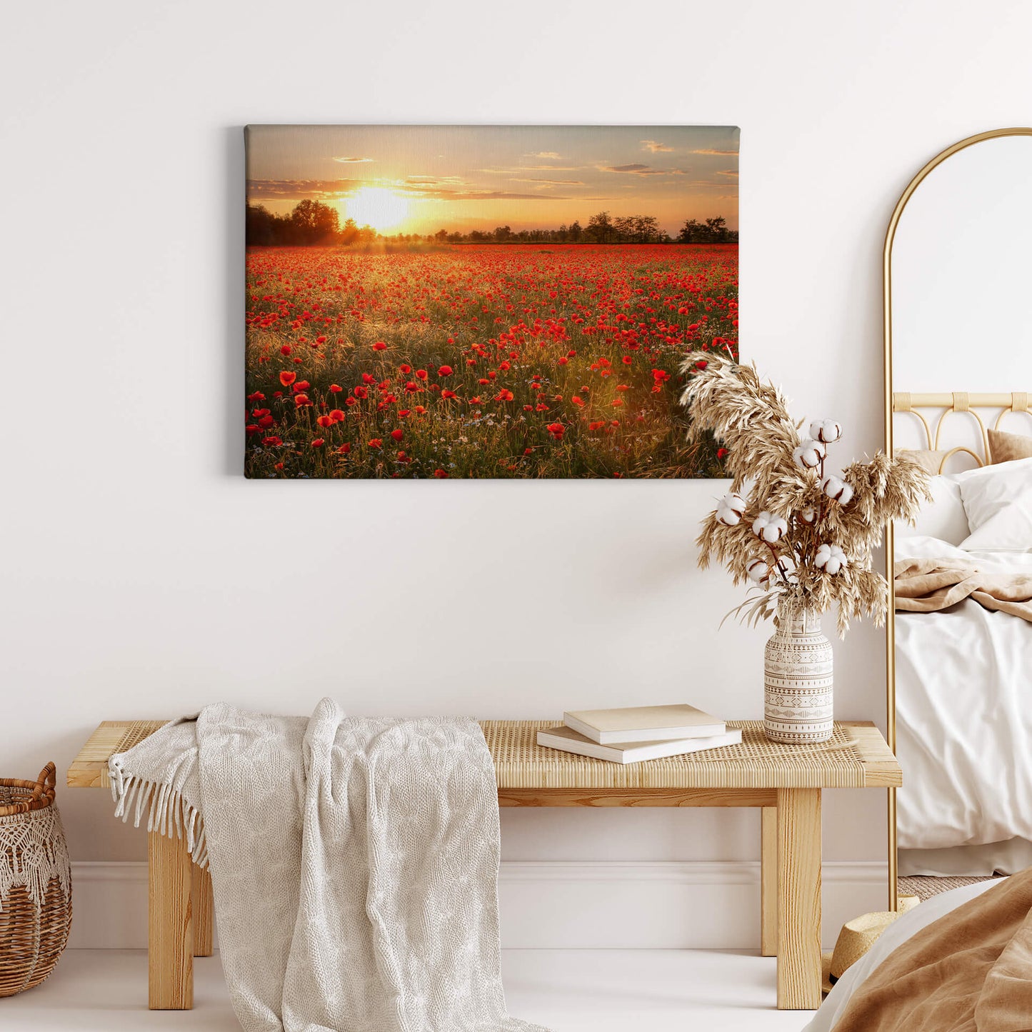 Leinwandbild Mohnfeld Rot Orange Blumenwiese 70x50 DD123112 Keilrahmen Wandbild