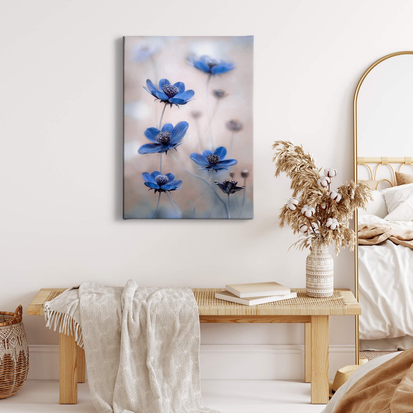 Blume Leinwandbild Blau Weiß 50x70 DD123117 Keilrahmenbild Wandbild Leinwand