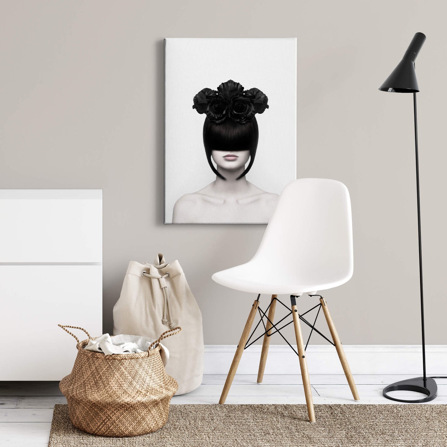 Leinwandbild Frau Weiß Schwarz 50x70 DD123139 Keilrahmen Wandbild Leinwand