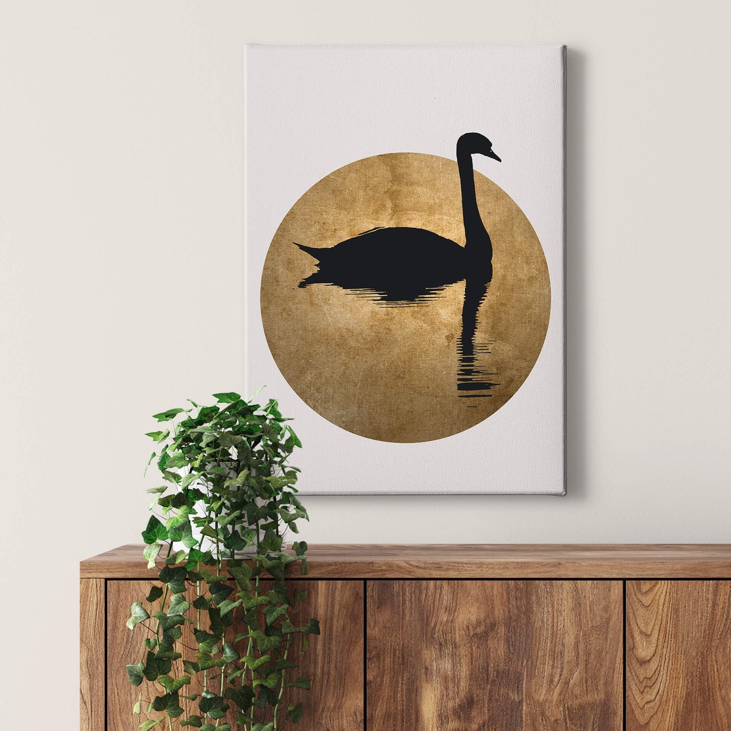 Schwan Leinwandbild Schwarz Gold Weiß 50x70 DD123154 Keilrahmen Wandbild
