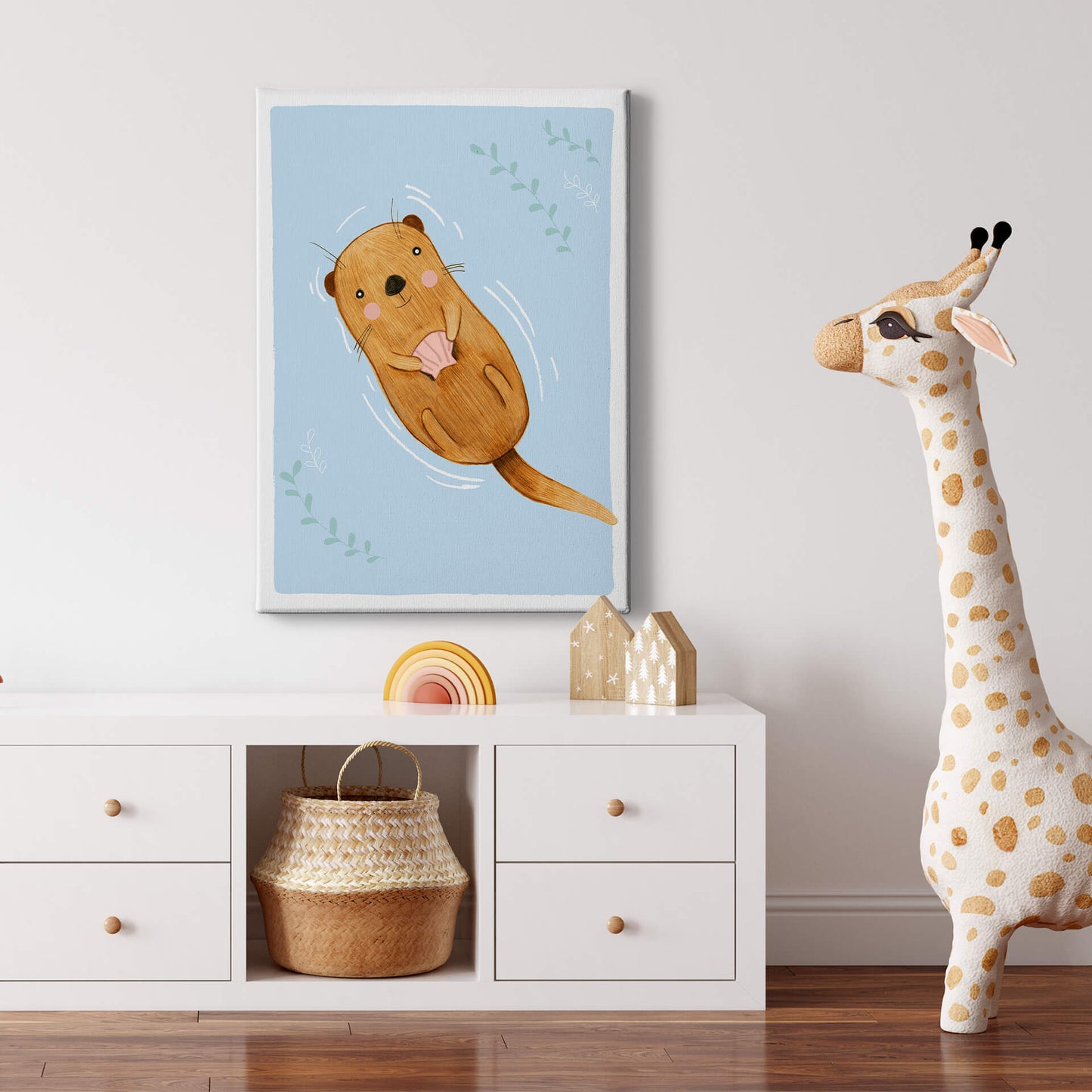 Leinwandbild Kinderzimmer Otter Blau Braun 50x70 DD123191 Keilrahmen Wandbild