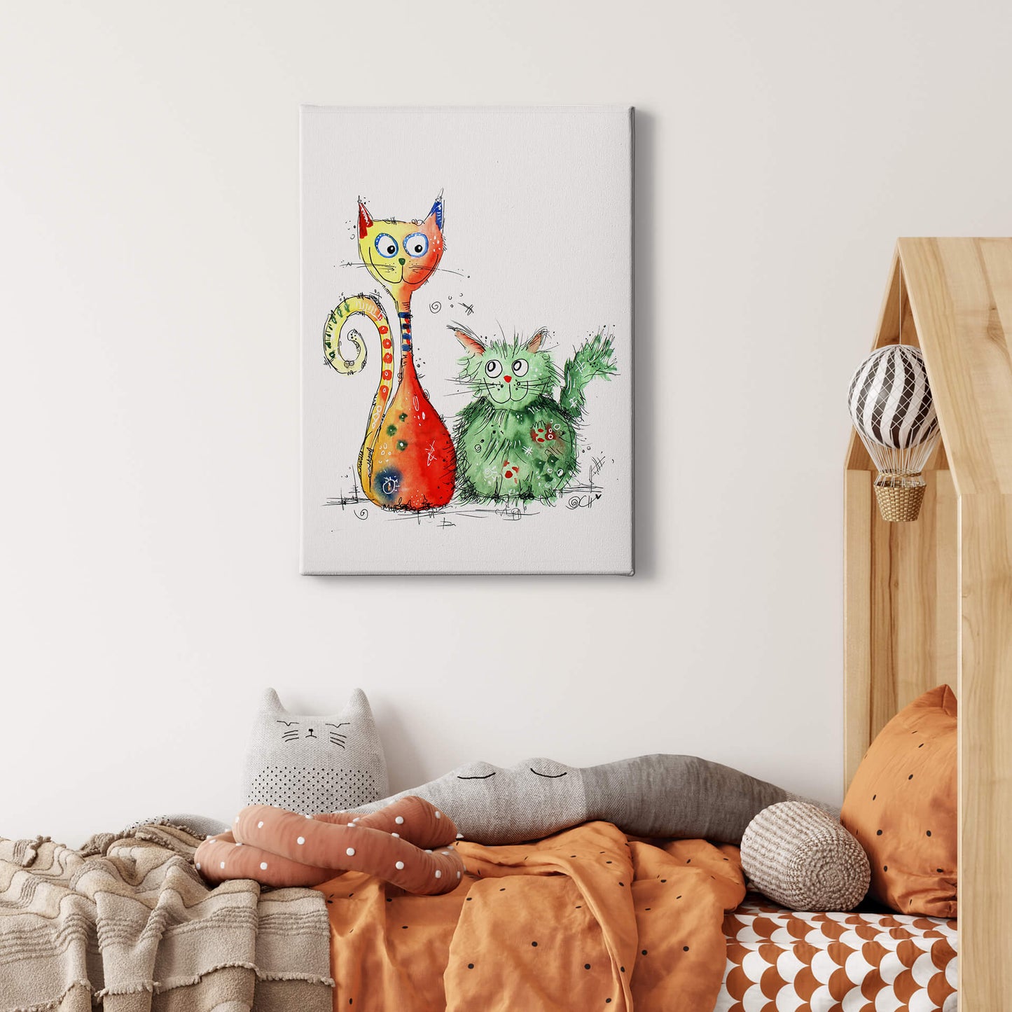 Leinwandbild Kinderzimmer Katzen Grün Orange Weiß 50x70 DD123194 Wandbild