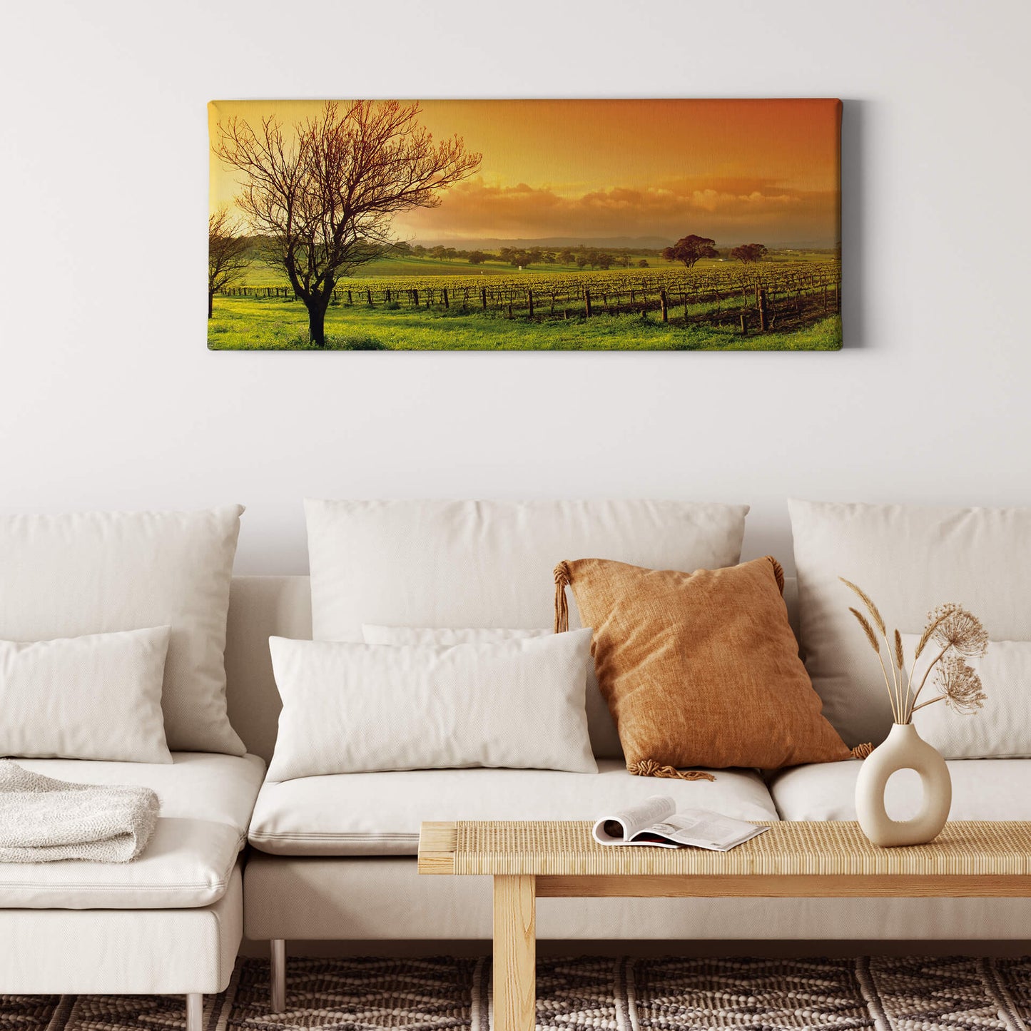Leinwandbild Landschaft Grün Braun Orange 100x40 DD123205 Keilrahmen Wandbild
